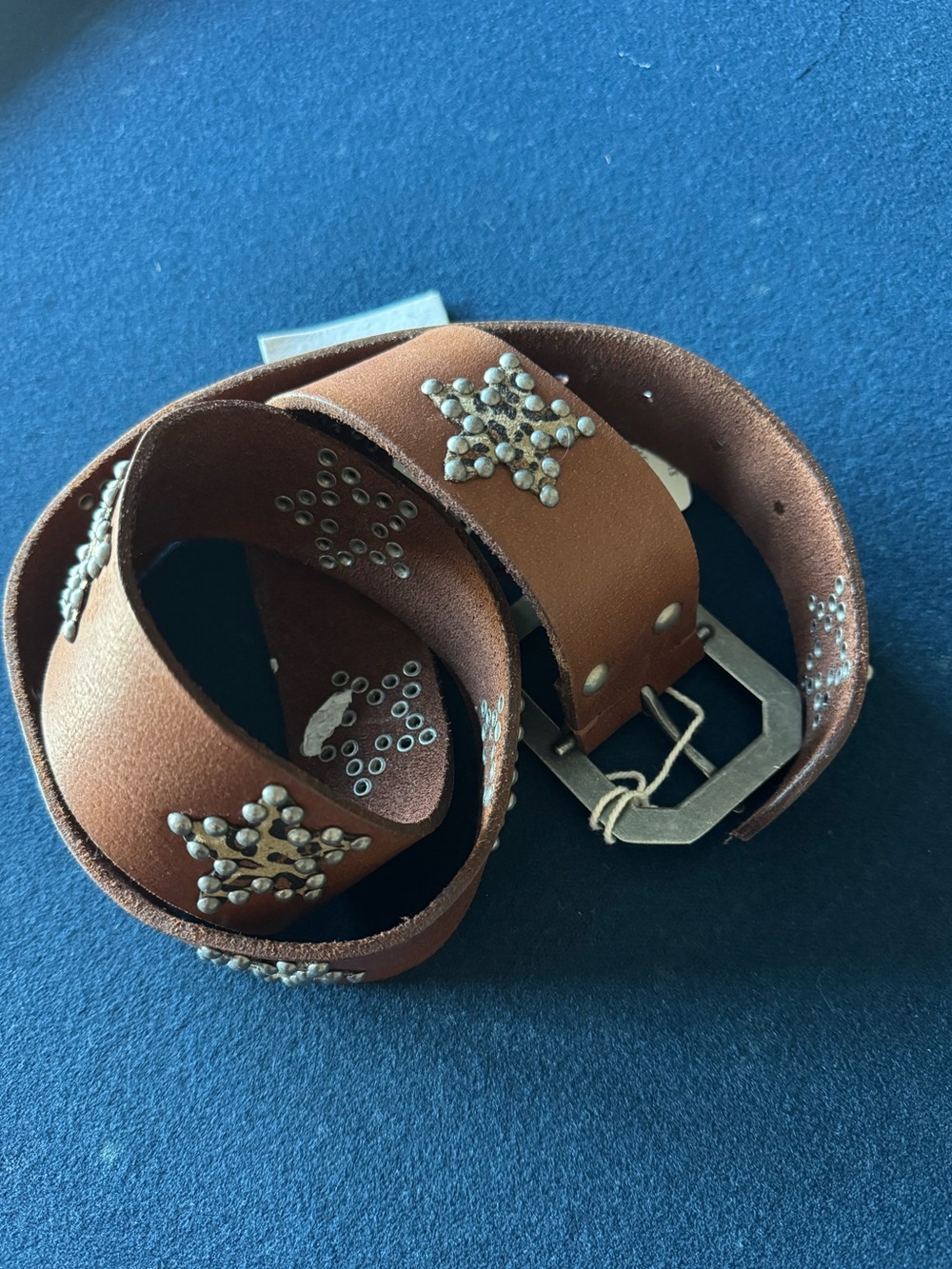 FREE PEOPLE studded Brown Leather animal print Star Belt - FUN & UNIQUE FASHION